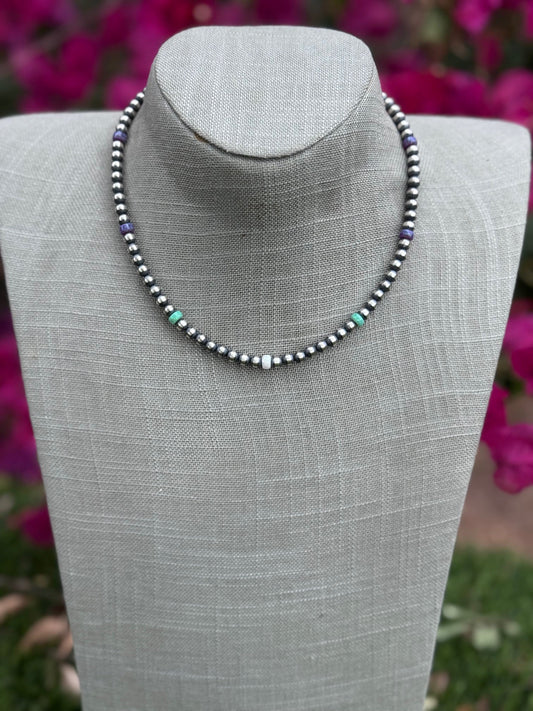 Handcrafted Fire Opal Collection & Sterling Silver Pearl Beaded 5mm Necklace 16" -DS