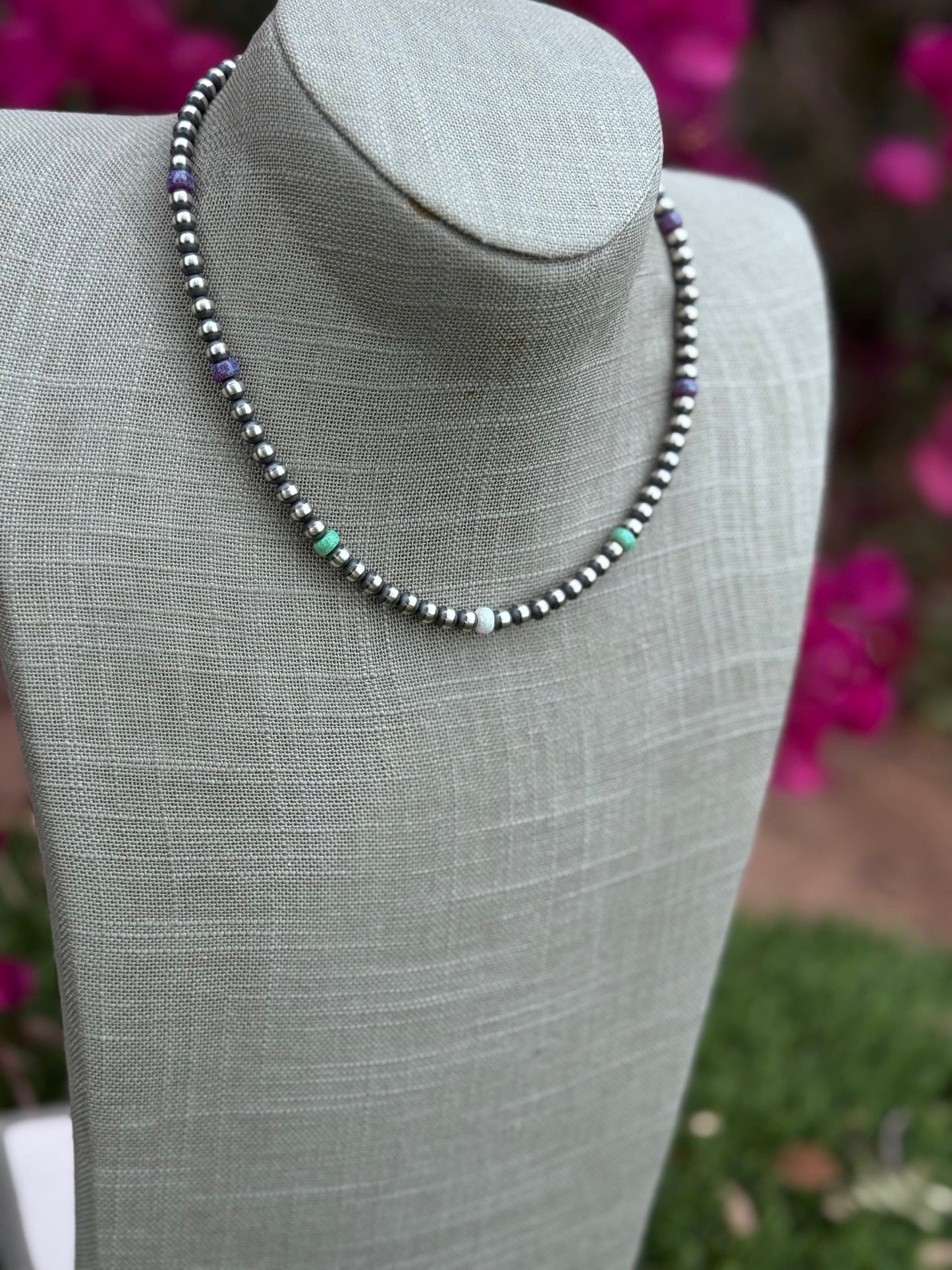 Handcrafted Fire Opal Collection & Sterling Silver Pearl Beaded 5mm Necklace 16" -DS