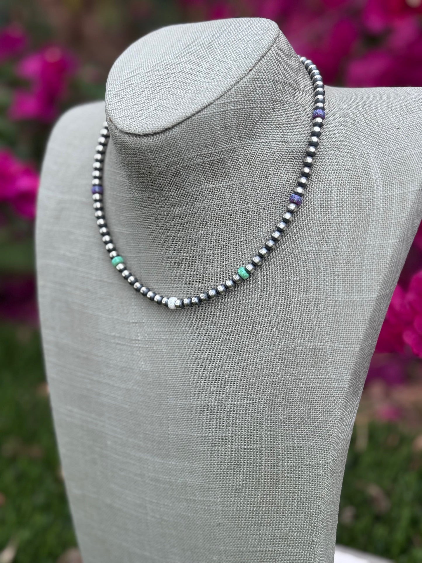 Handcrafted Fire Opal Collection & Sterling Silver Pearl Beaded 5mm Necklace 16" -DS