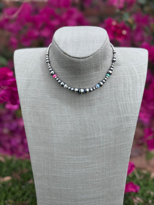 Handcrafted Fire Opal Collection & Sterling Silver Pearl Beaded 3-10mm Necklace 14"-DS