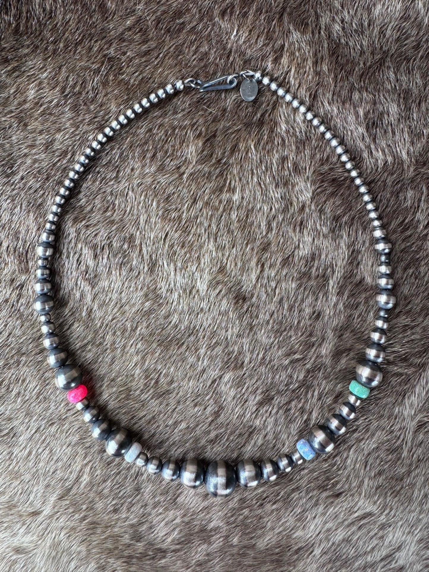 Handcrafted Fire Opal Collection & Sterling Silver Pearl Beaded 3-10mm Necklace 14"-DS