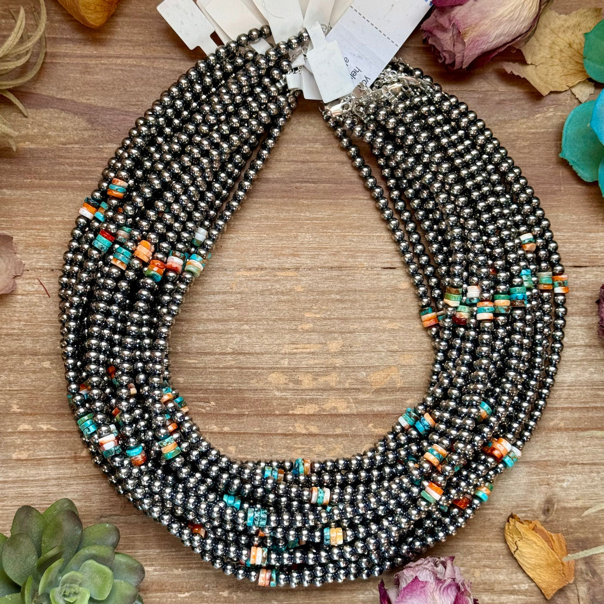 Mixed Turquoise & Spiny Oyster Heishi Necklace – 19” -DS