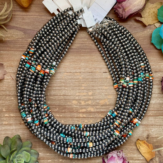 Mixed Turquoise & Spiny Oyster Heishi Necklace – 19” -DS