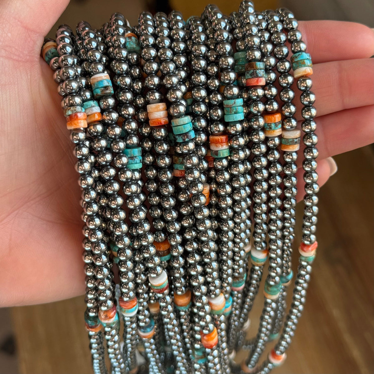 Mixed Turquoise & Spiny Oyster Heishi Necklace – 19” -DS