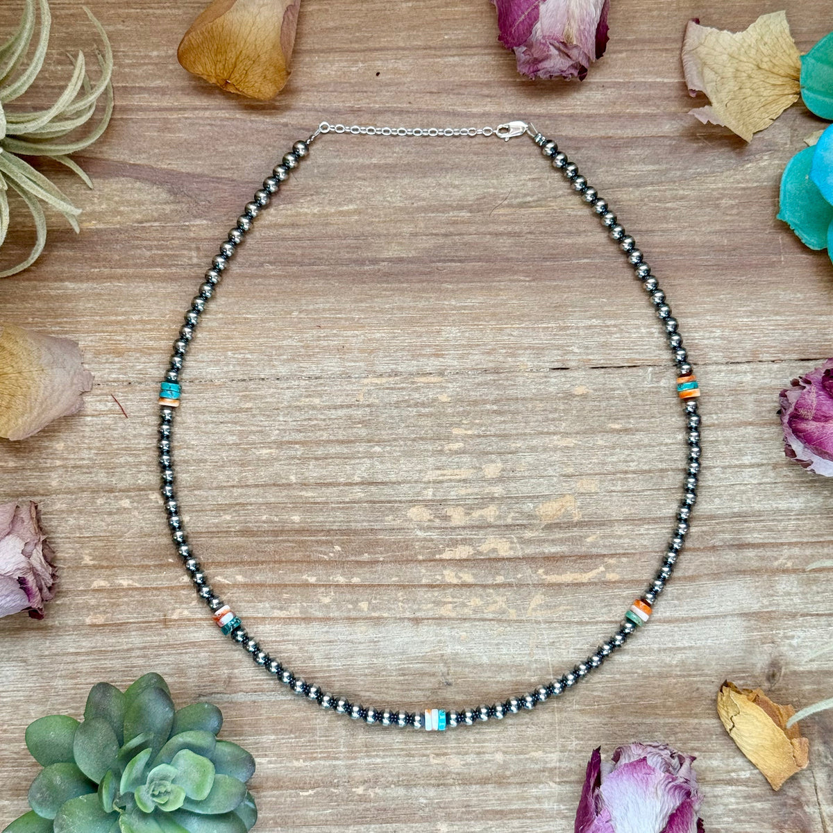 Mixed Turquoise & Spiny Oyster Heishi Necklace – 19” -DS