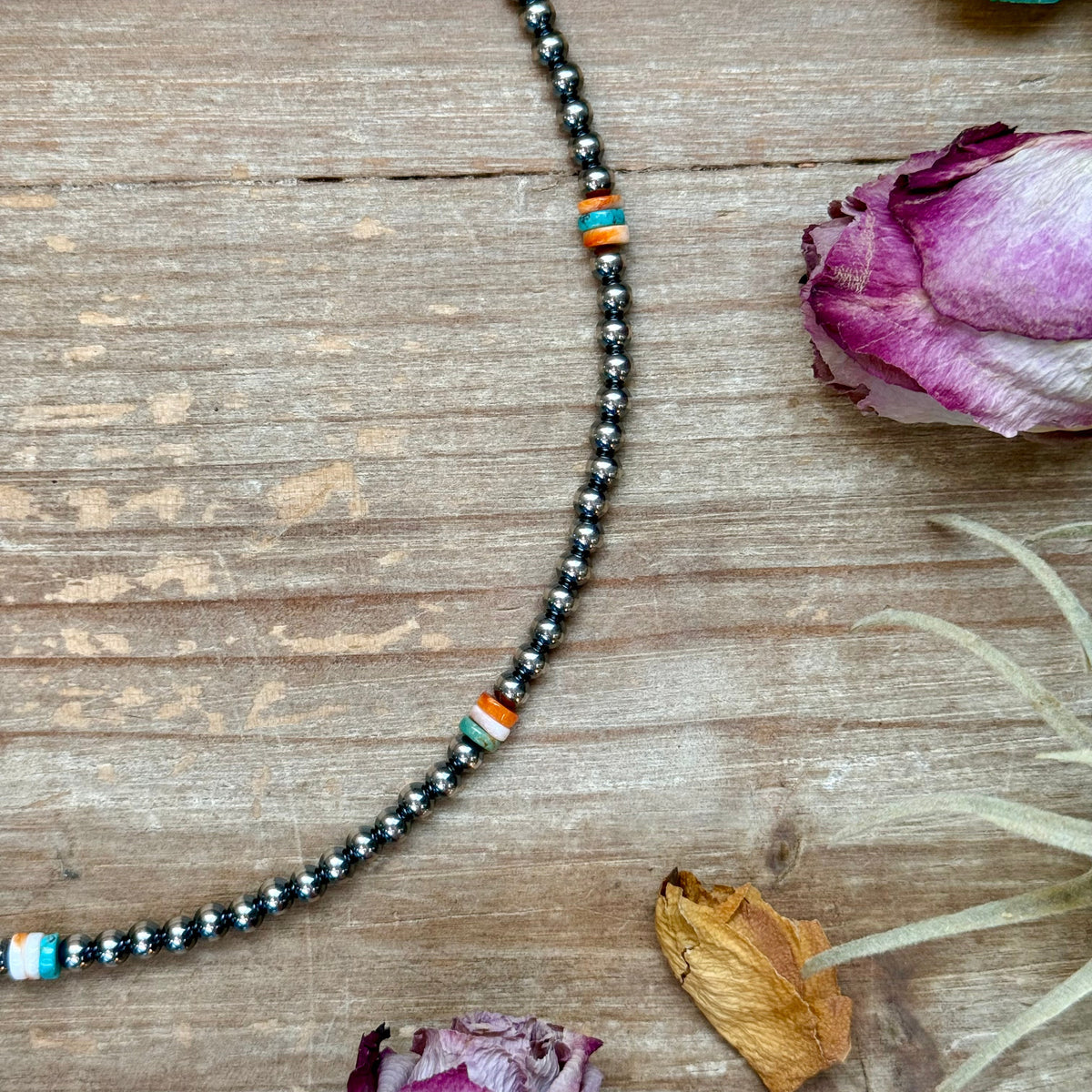 Mixed Turquoise & Spiny Oyster Heishi Necklace – 19” -DS