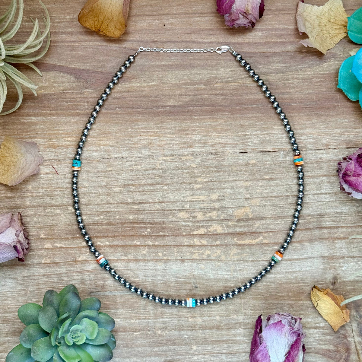 Mixed Turquoise & Spiny Oyster Heishi Necklace – 19” -DS
