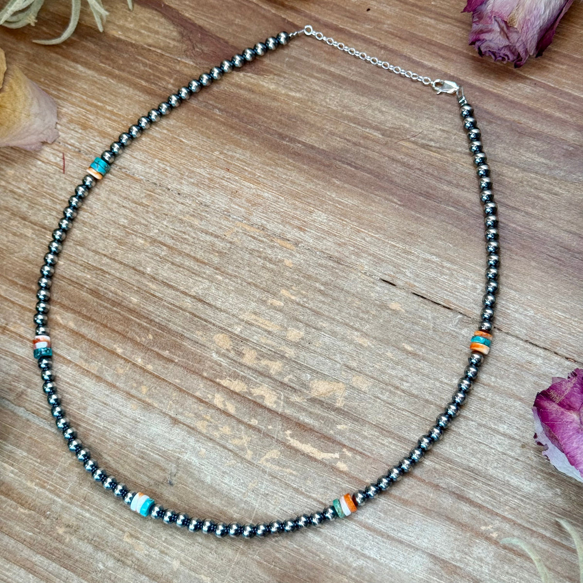 Mixed Turquoise & Spiny Oyster Heishi Necklace – 19” -DS
