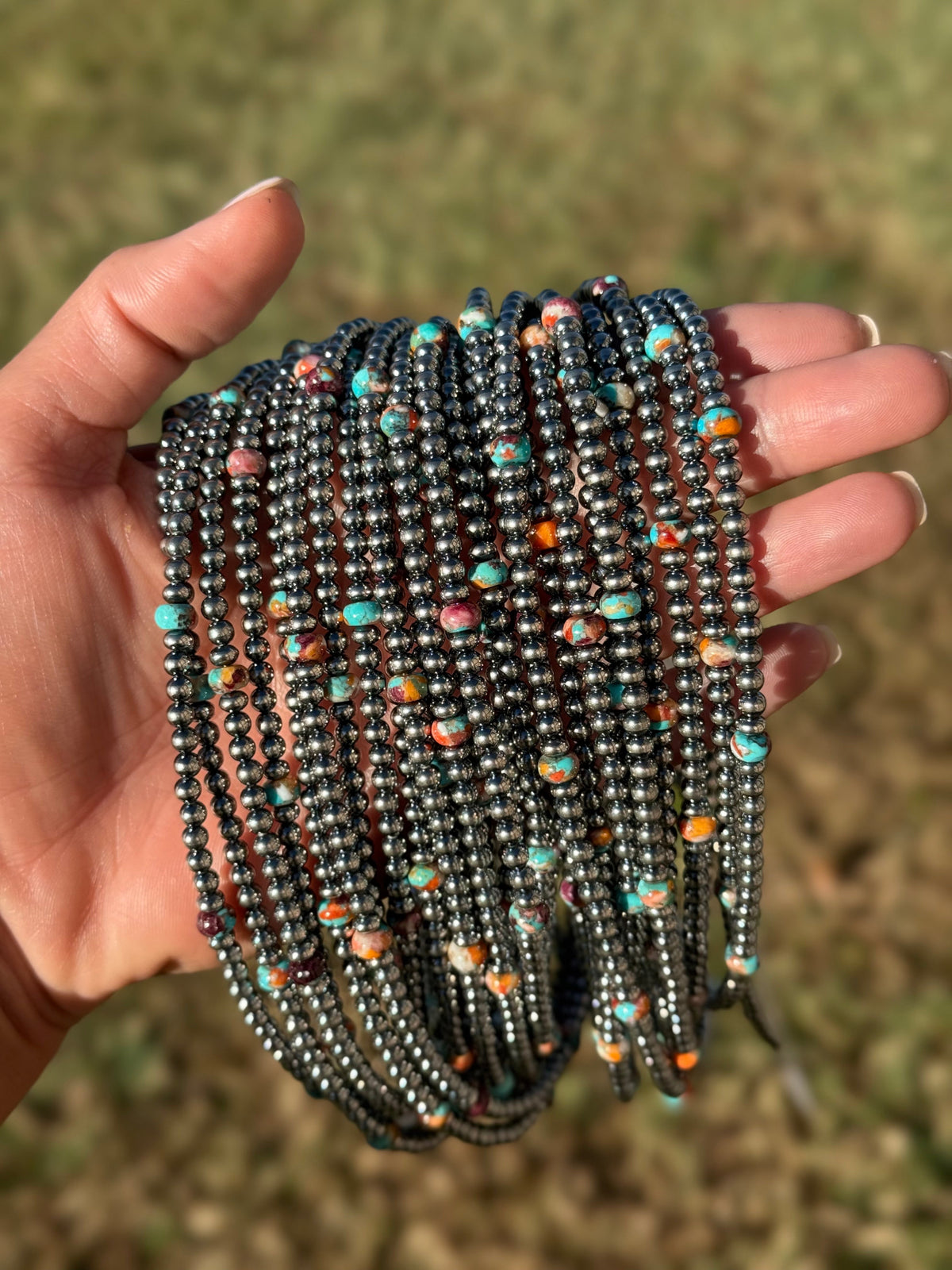 Mohave & Sterling Silver Beaded Necklace – 4 mm Sterling + 6 mm Mohave -DS