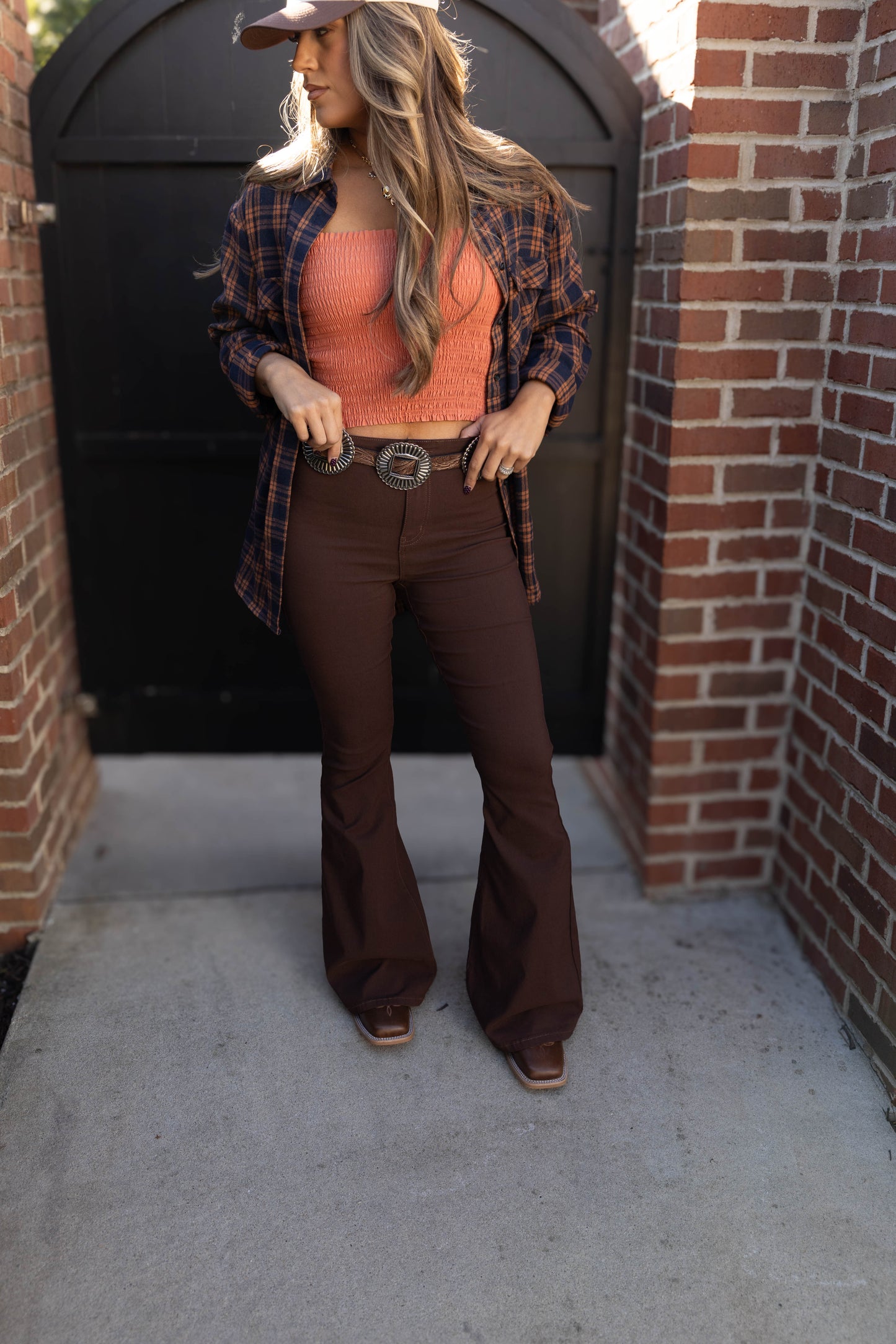 Fiona High Waisted Bell Bottom Flare Jeans - Chocolate Brown -DS