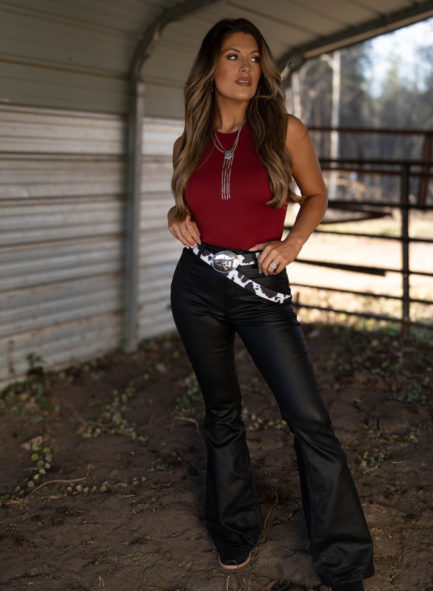 Leather Blakely High Waisted Bell Bottom Flare Jeans - Black -DS