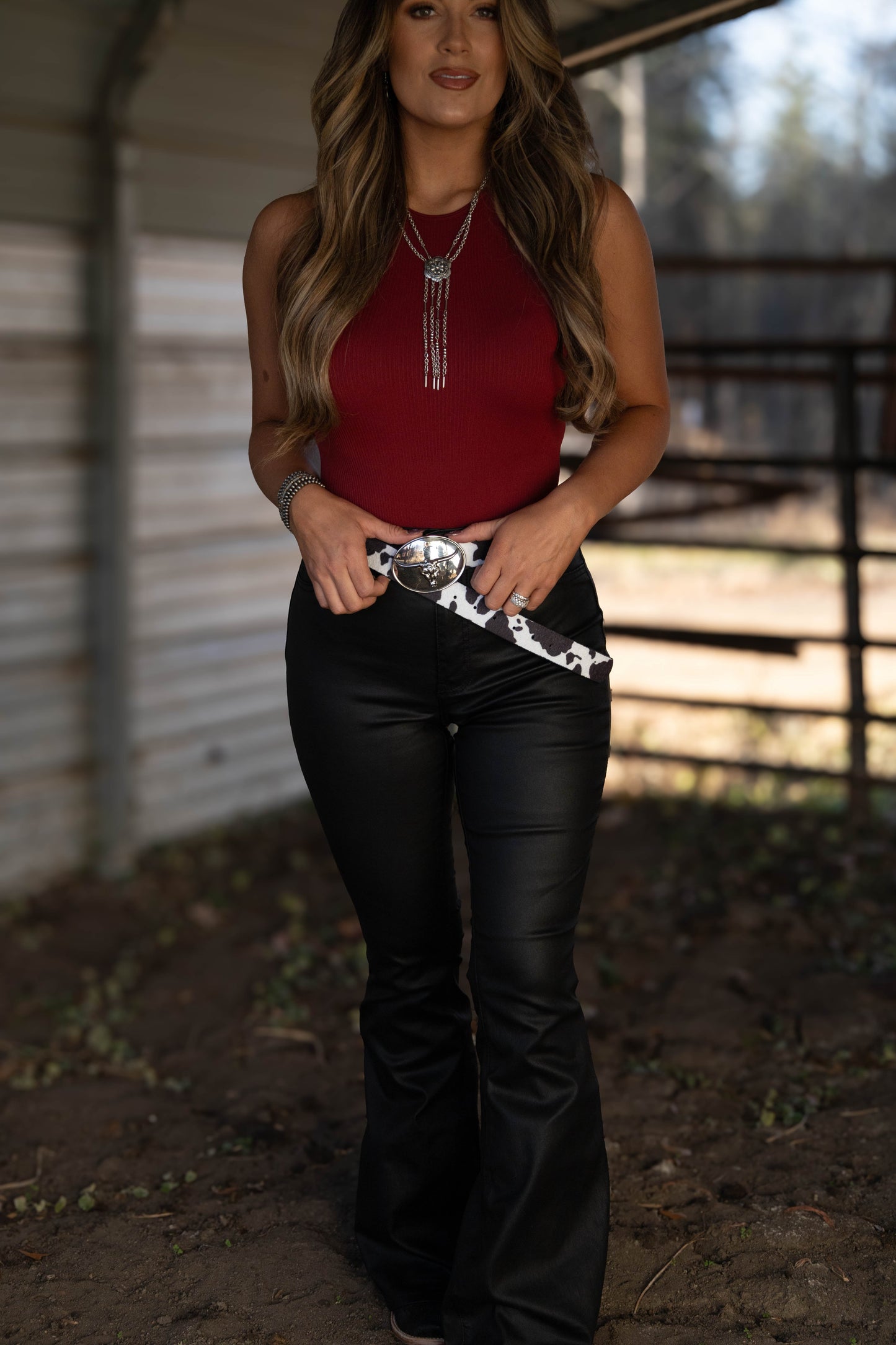 Leather Blakely High Waisted Bell Bottom Flare Jeans - Black -DS