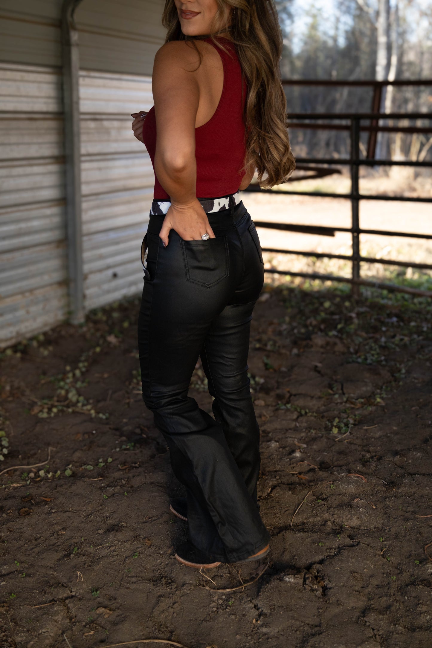 Leather Blakely High Waisted Bell Bottom Flare Jeans - Black -DS
