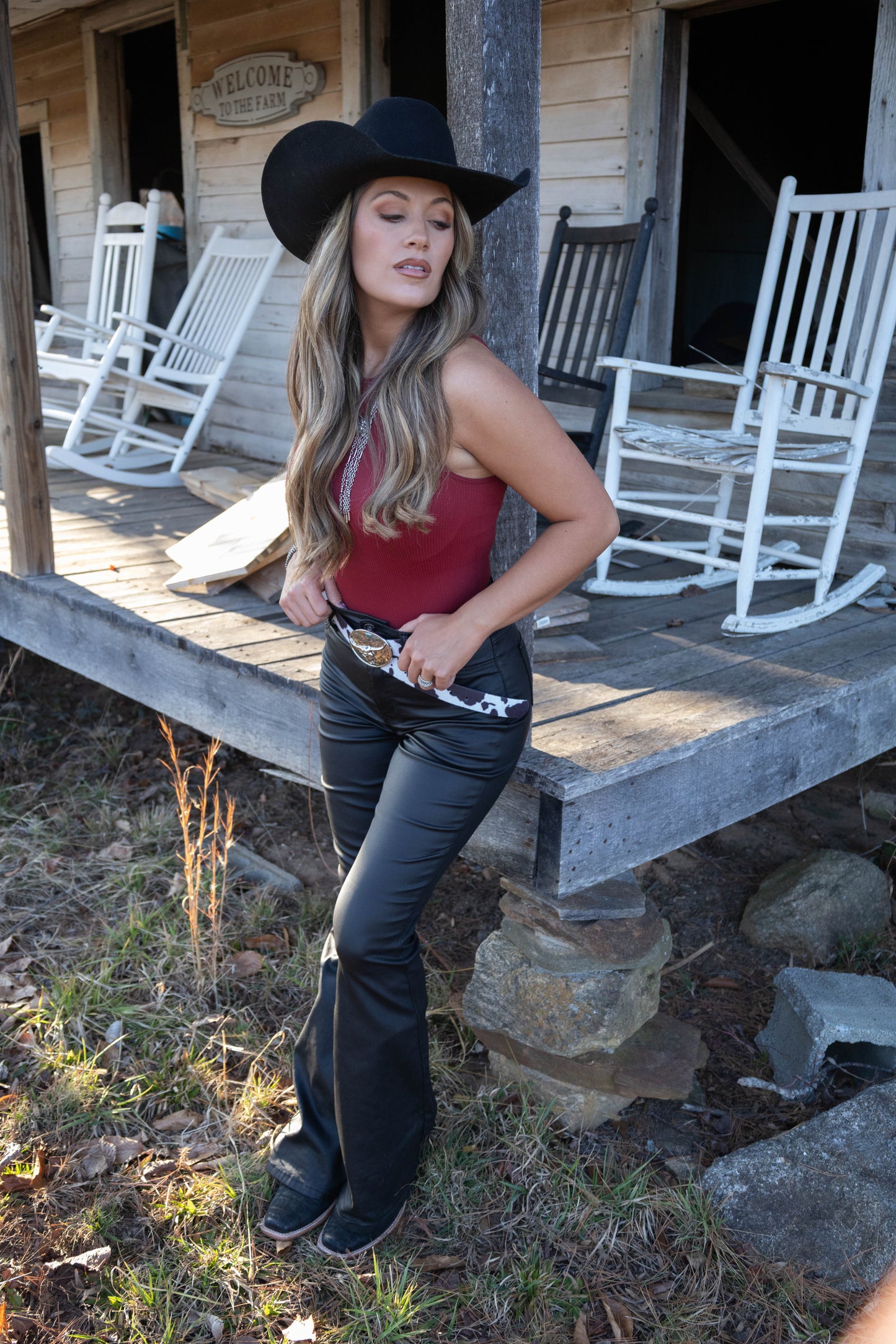 Leather Blakely High Waisted Bell Bottom Flare Jeans - Black -DS