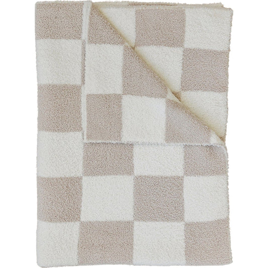 DS- Taupe Checkered Plush Blanket