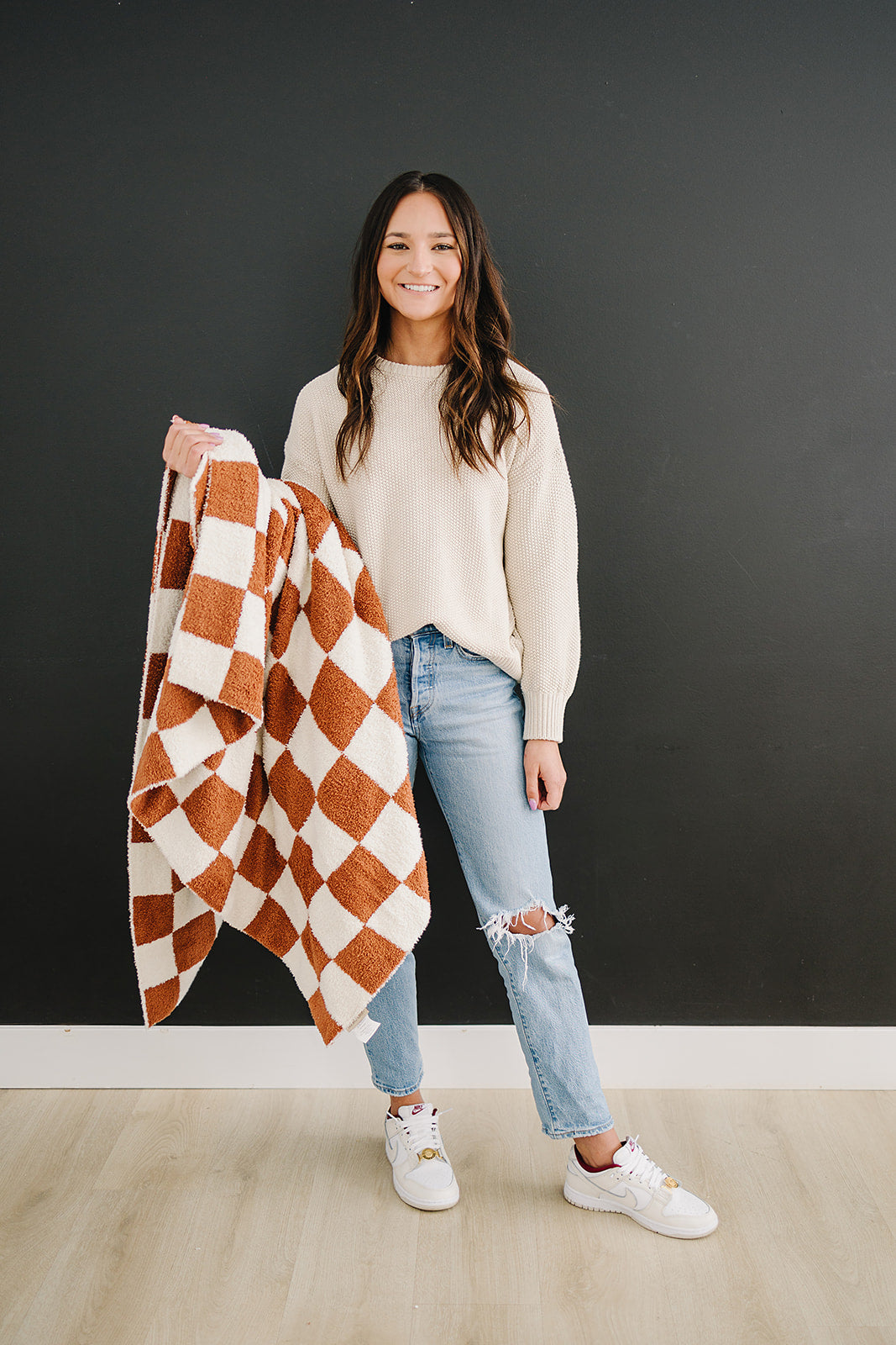 DS- Rust Checkered Plush Blanket