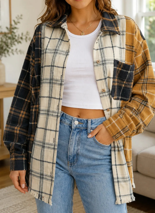 Plaid Button Up Shacket -RTS