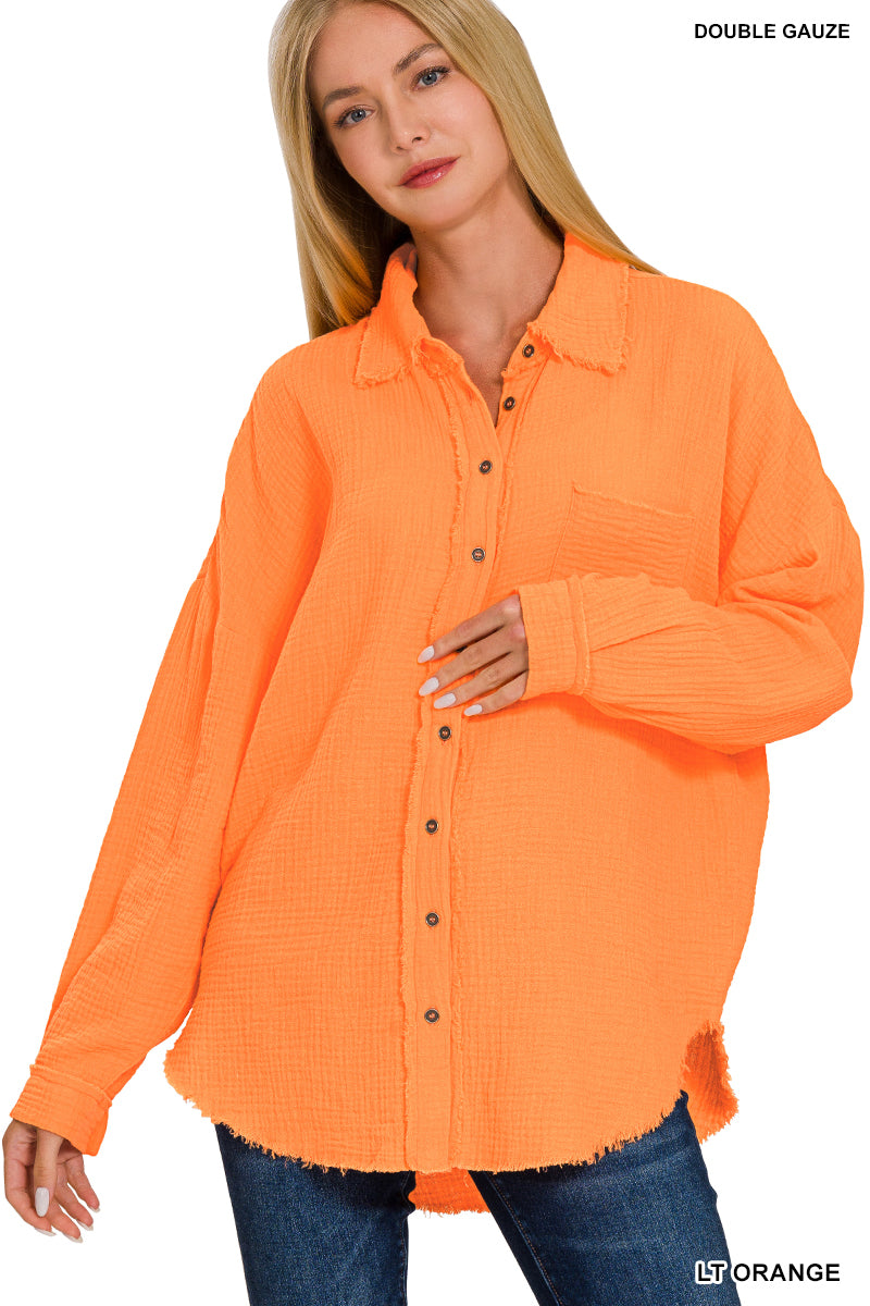 DS- Light Orange - Button Down Linen Top