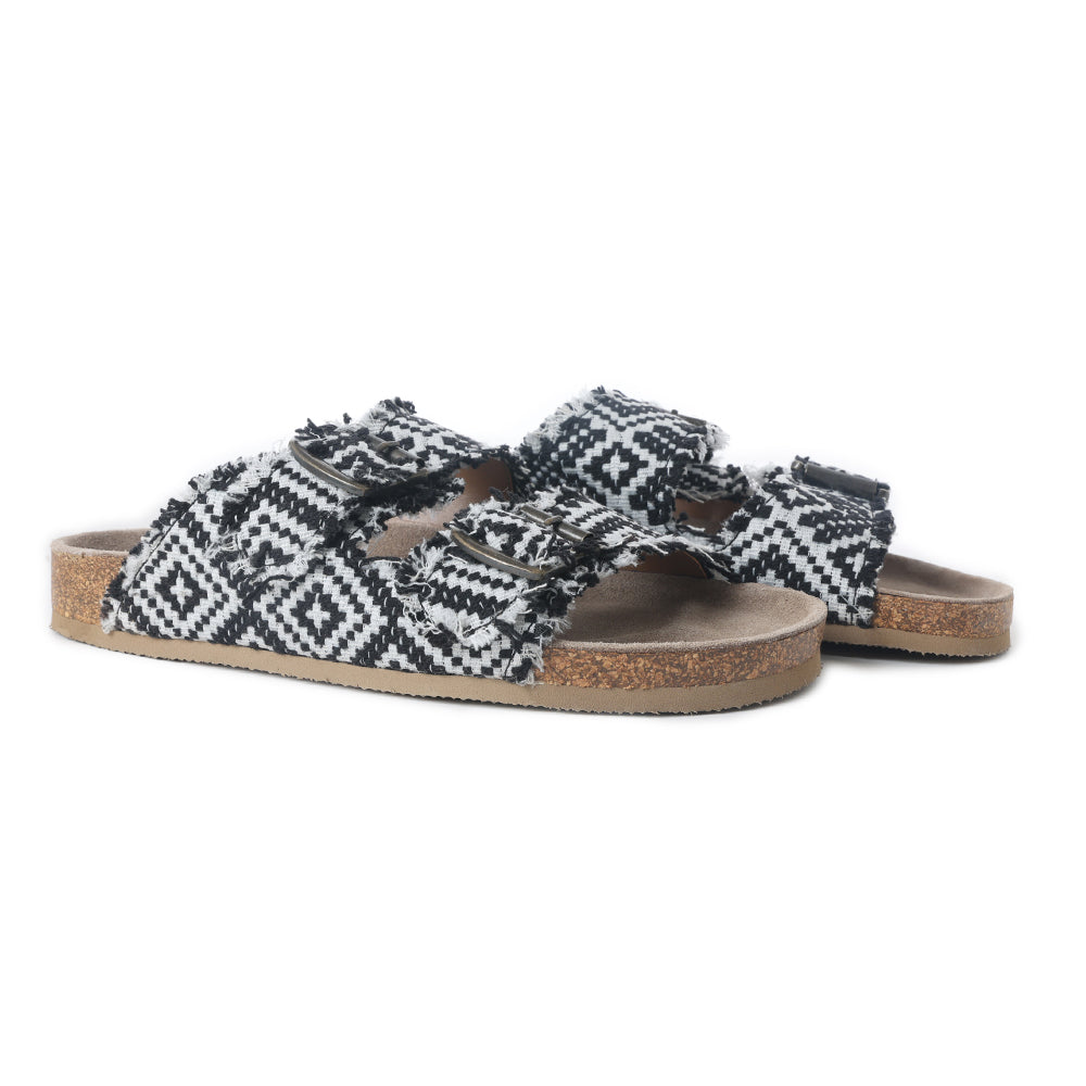 Ridge Denim Sandals in Black & White -DS
