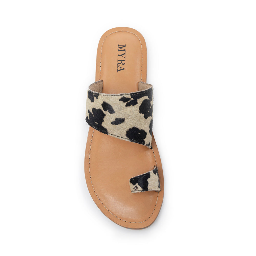 Myra Cattle Trail Hairon Leather Sandals in Ivory Cowhide -DS