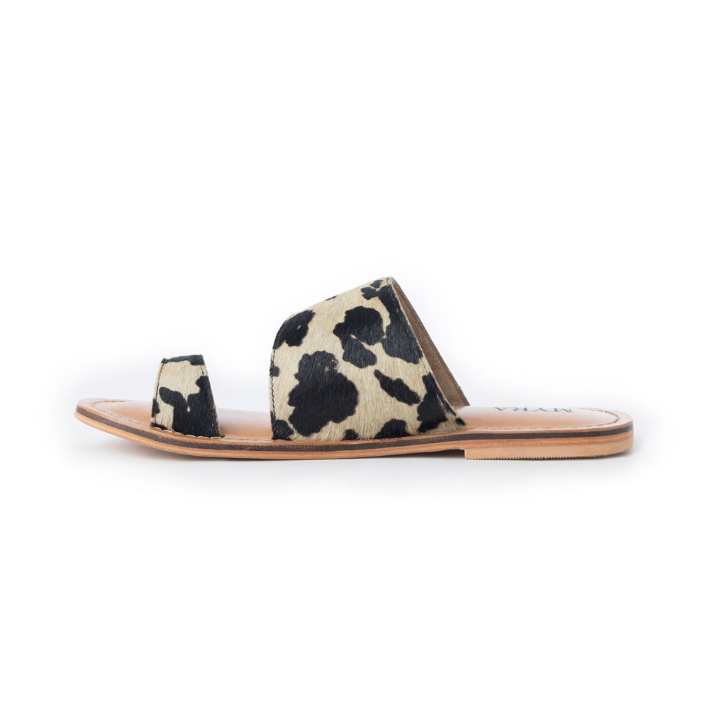 Myra Cattle Trail Hairon Leather Sandals in Ivory Cowhide -DS