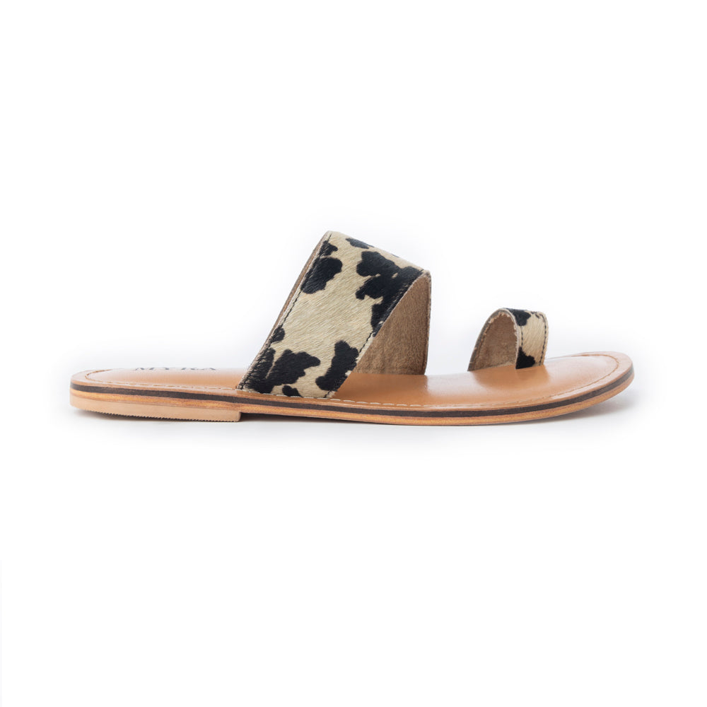 Myra Cattle Trail Hairon Leather Sandals in Ivory Cowhide -DS