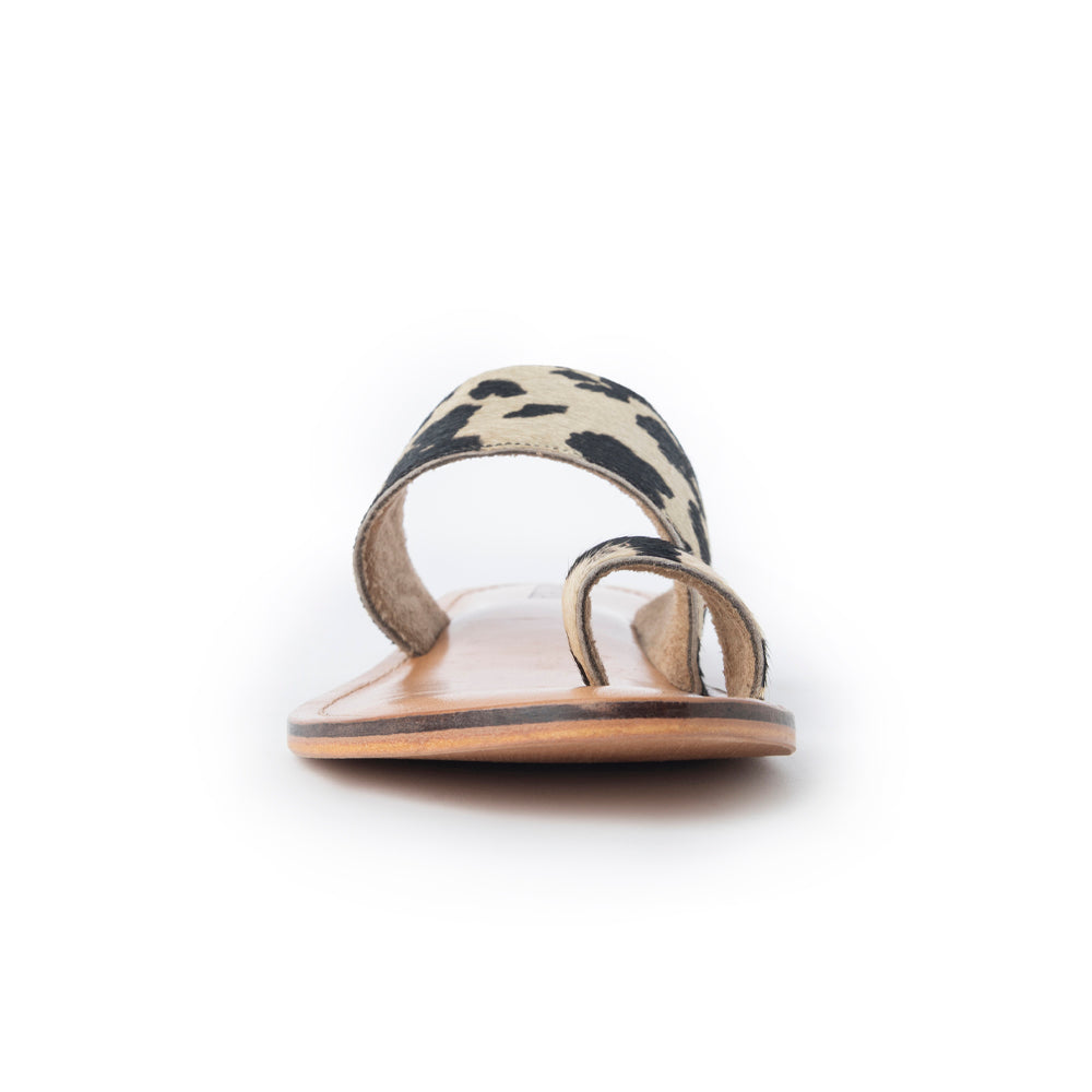 Myra Cattle Trail Hairon Leather Sandals in Ivory Cowhide -DS