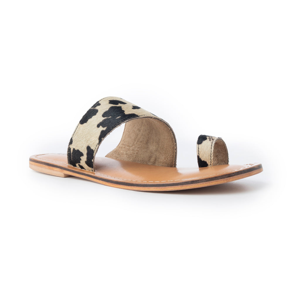 Myra Cattle Trail Hairon Leather Sandals in Ivory Cowhide -DS