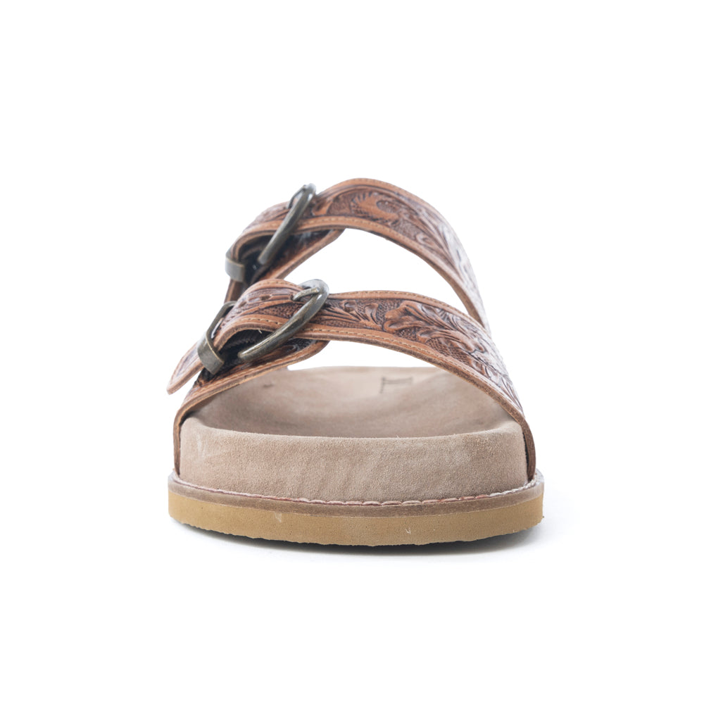 Myra Desert Fern Handtooled Leather Sandals in Autumn Tan -DS