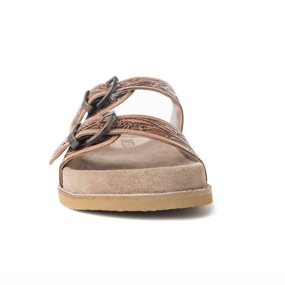 Myra Willow Bloom Handtooled Leather Sandals in Ashen Brown -DS