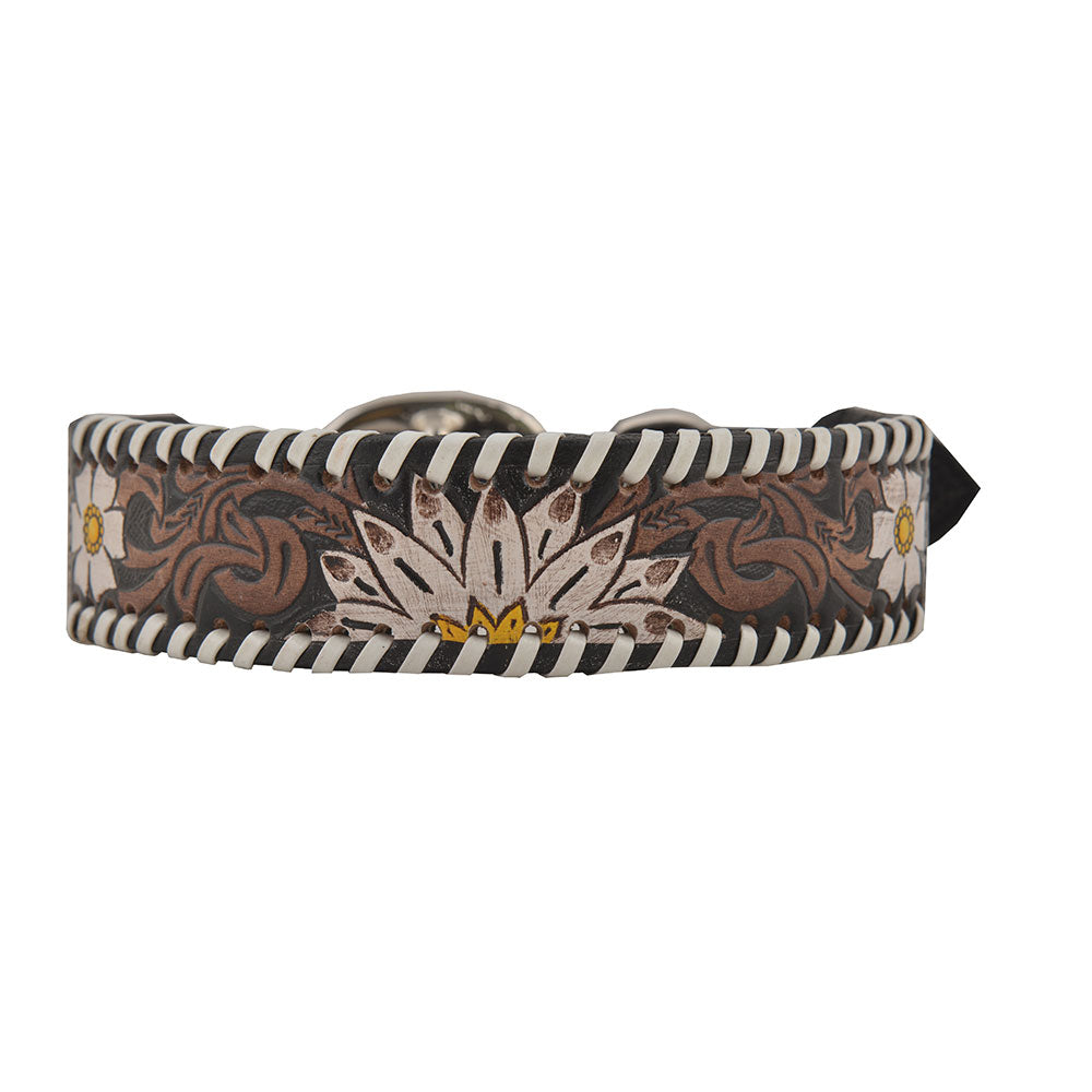 Oxy Daisy Hand-Tooled Leather Dog Collar -DS