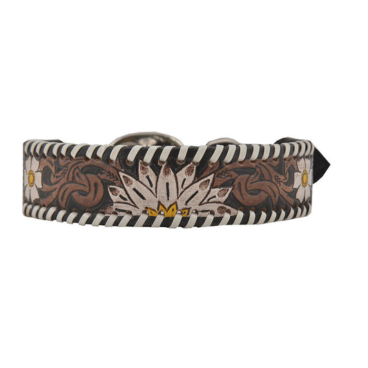 Oxy Daisy Hand-Tooled Leather Dog Collar -DS