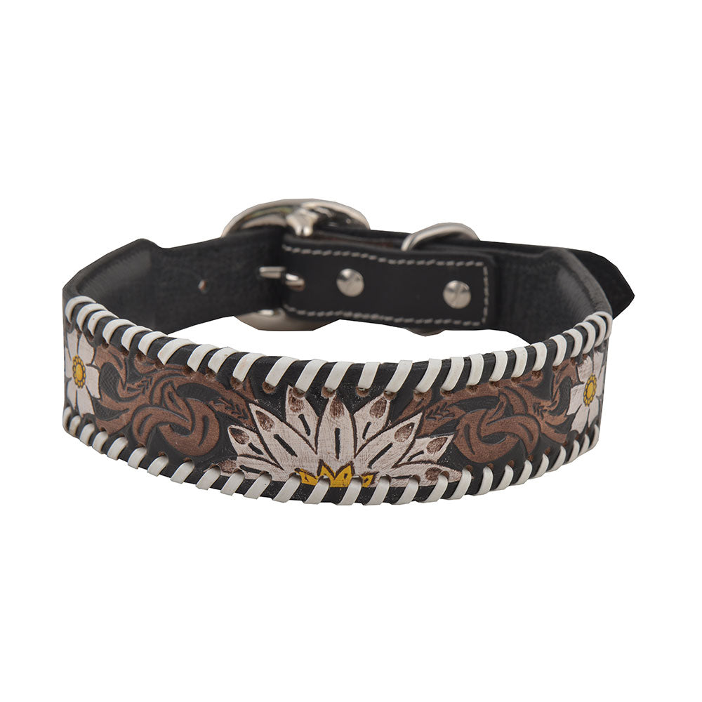 Oxy Daisy Hand-Tooled Leather Dog Collar -DS