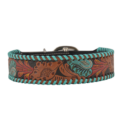Myra Full Bloom Dog Collar with handtooled leather in floral design for pets in western style -DS