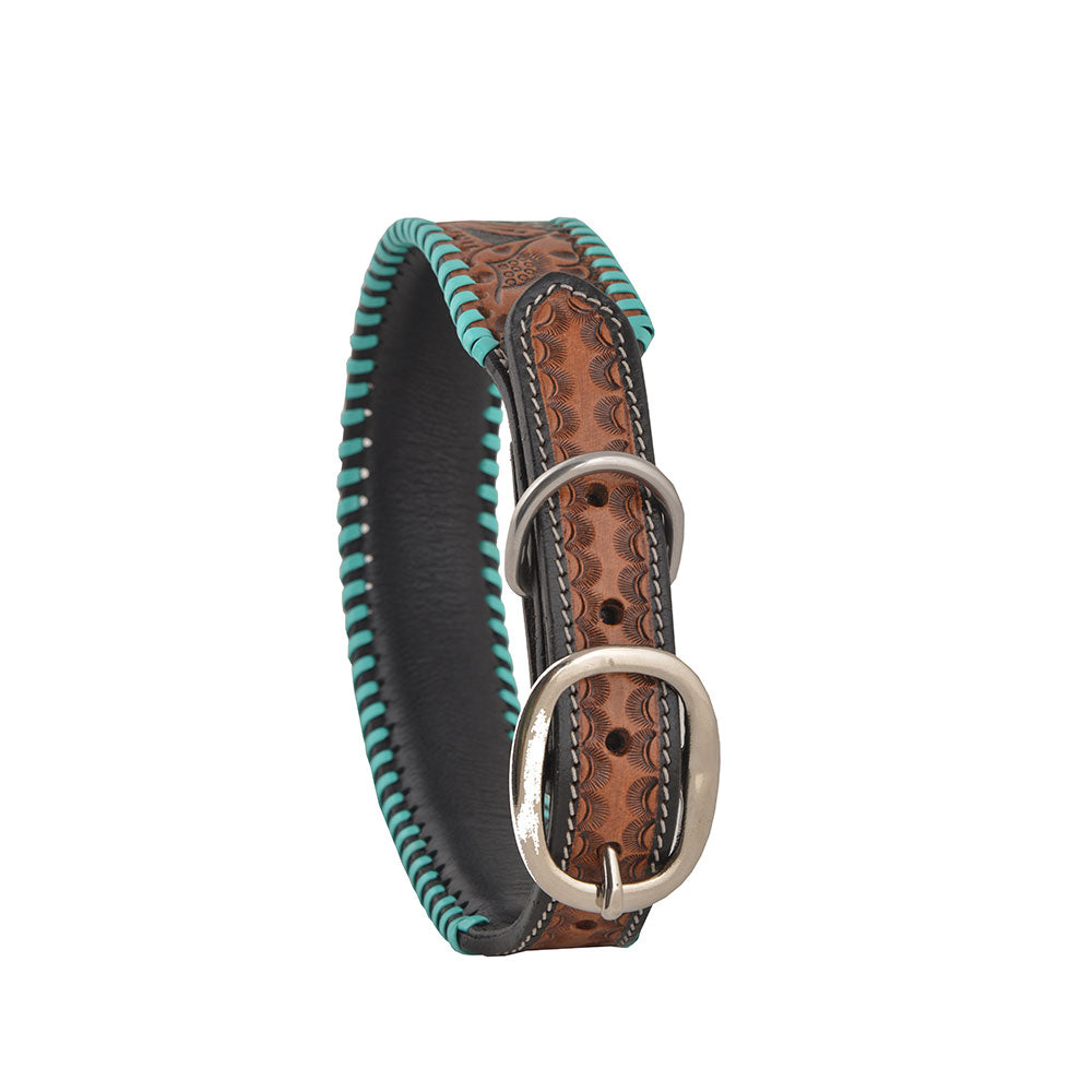 Myra Full Bloom Dog Collar with handtooled leather in floral design for pets in western style -DS