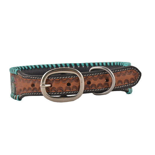Myra Full Bloom Dog Collar with handtooled leather in floral design for pets in western style -DS
