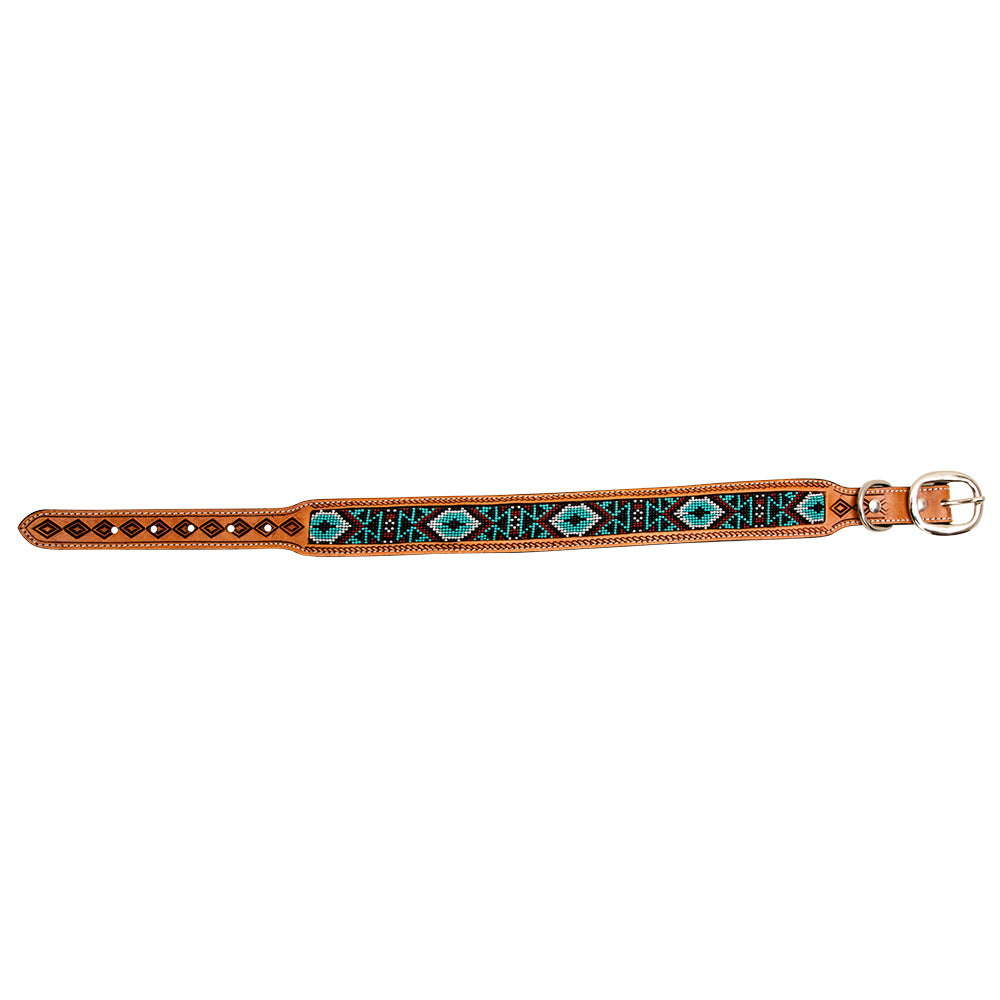 Whizter Hand-Tooled Beaded Dog Collar -DS