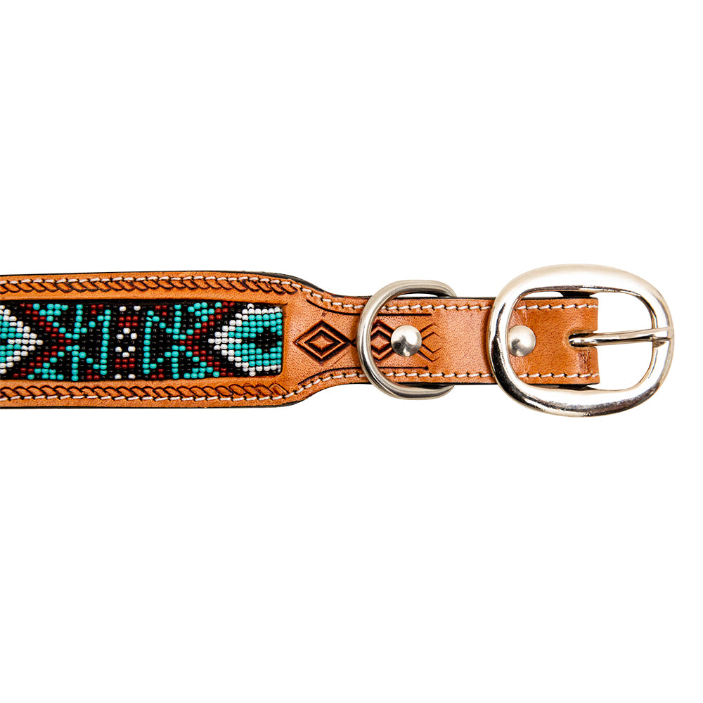 Whizter Hand-Tooled Beaded Dog Collar -DS