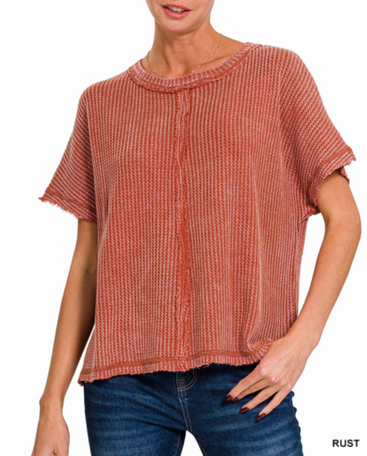 DS - Rust - Washed Waffle Short Sleeve Top