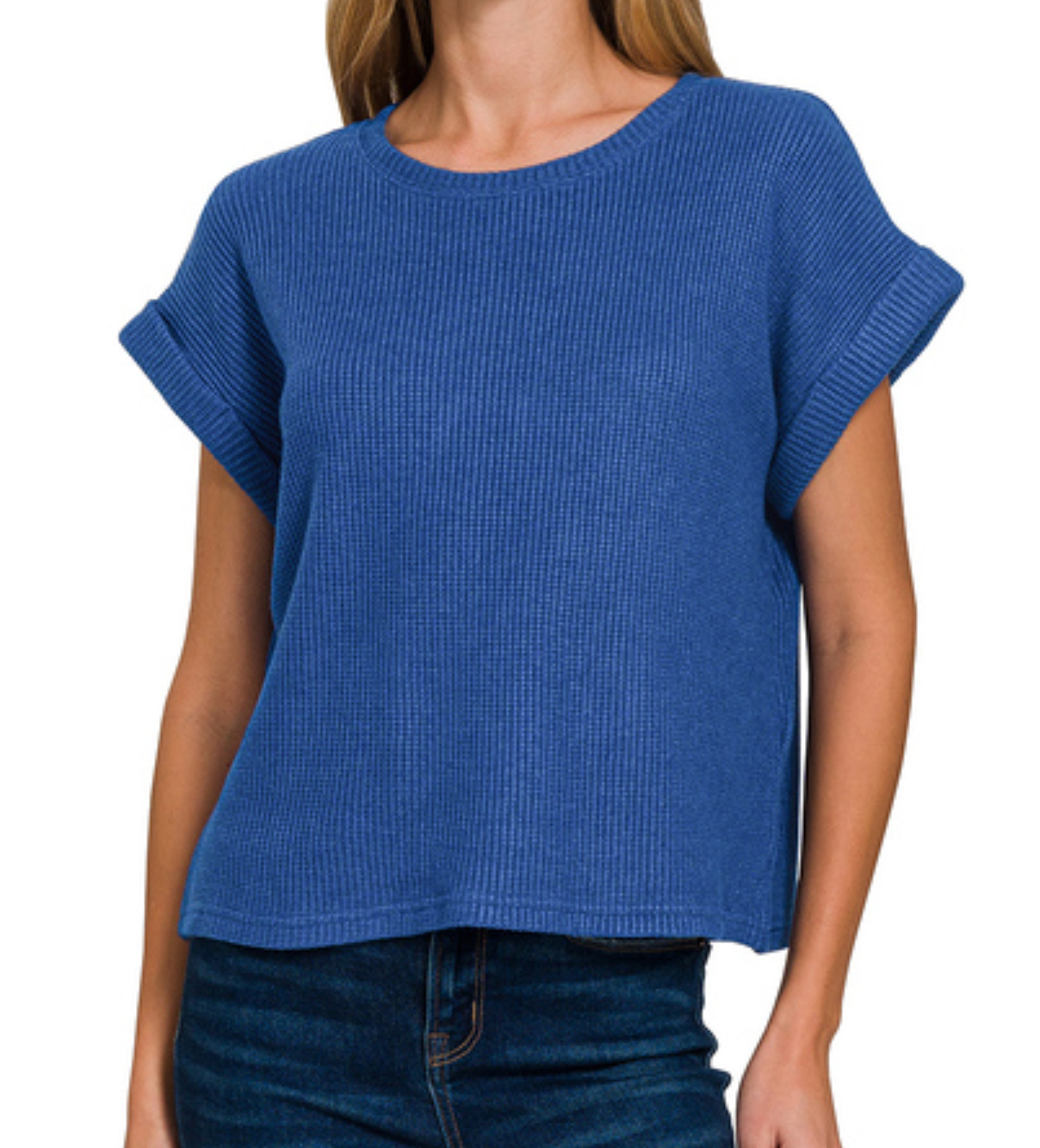 DS - Lite Navy - Short Sleeve Crew Neck Sweater