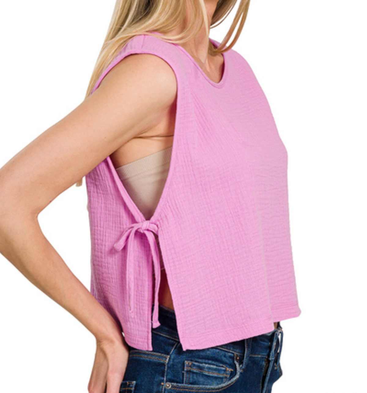 DS- Mauve - Gauze Side Tie Sleeveless Top