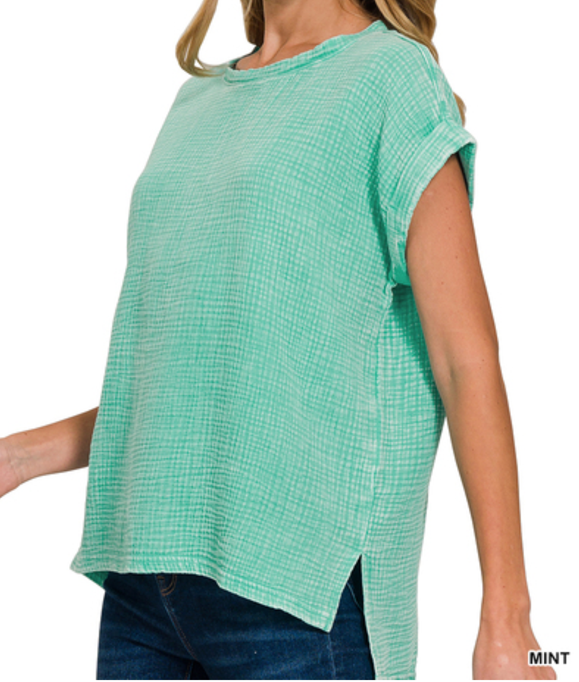 DS - Mint - Gauze Acid washed Short Sleeve Top