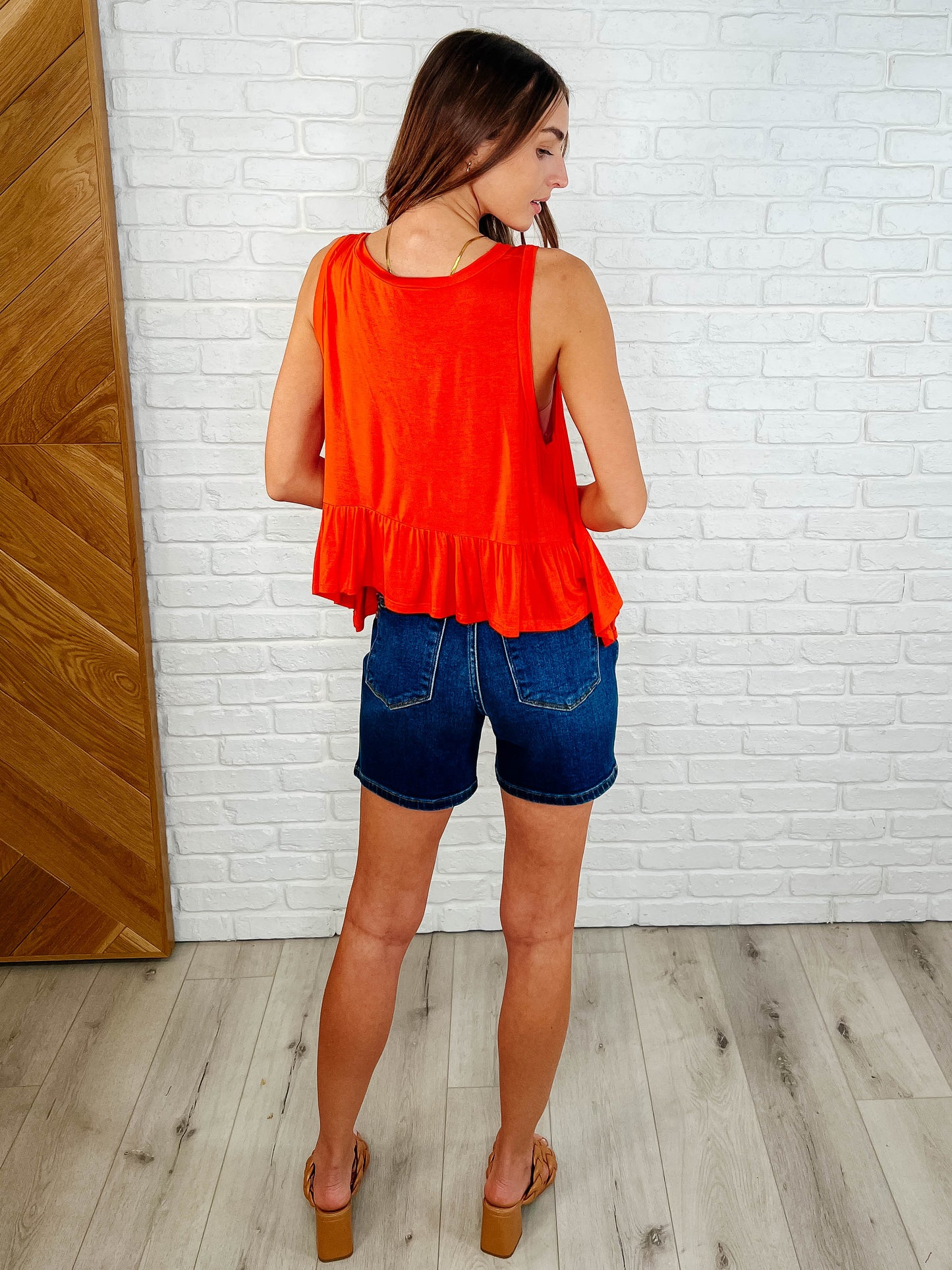 V-Neck Ruffled Peplum in Spicy Orange -DS