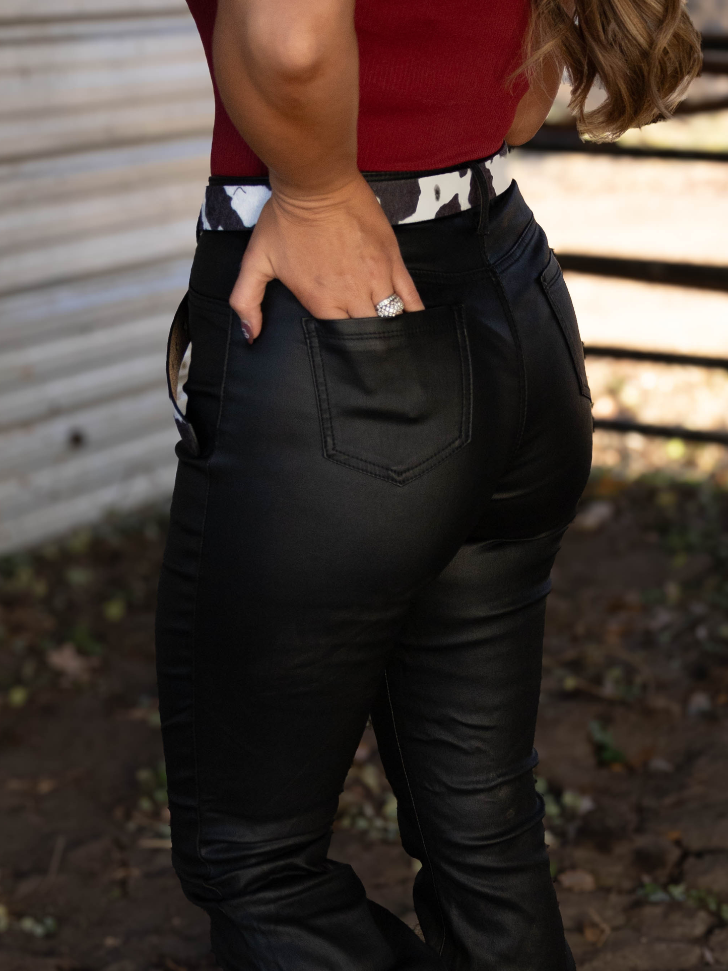 Leather Blakely High Waisted Bell Bottom Flare Jeans - Black -DS