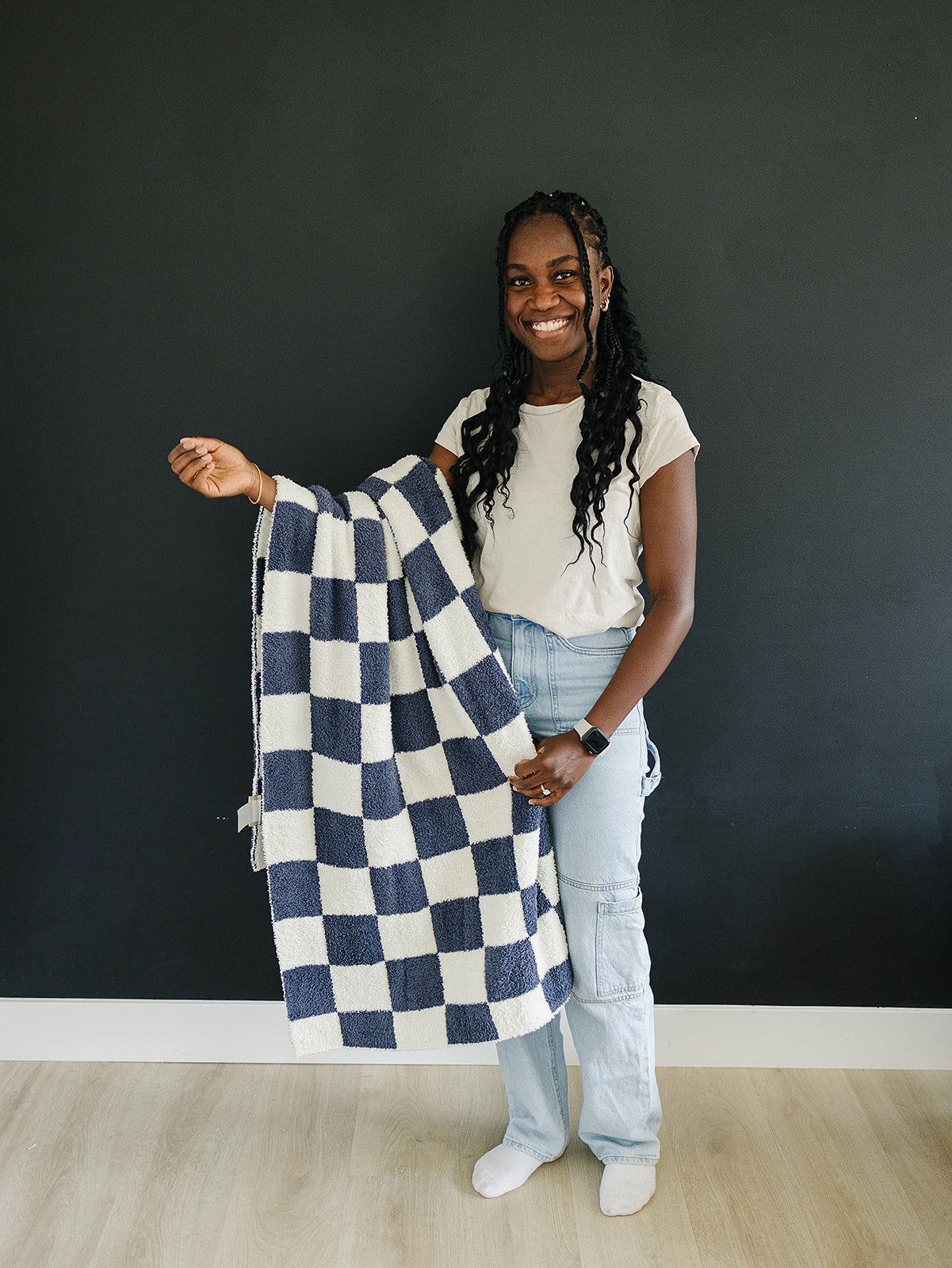 DS- Navy Checkered Plush Blanket