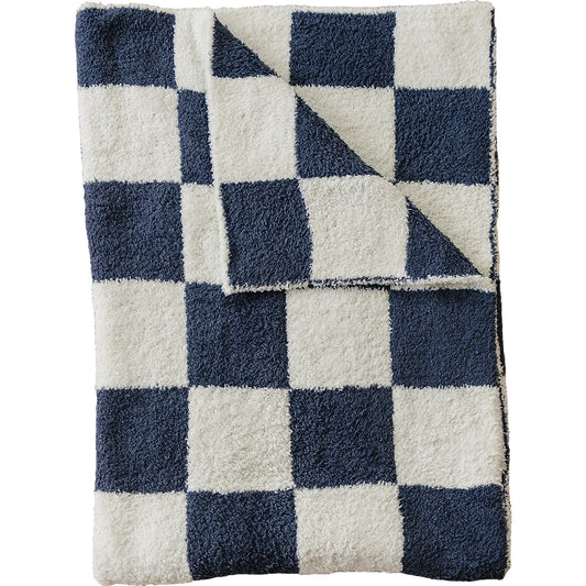 DS- Navy Checkered Plush Blanket