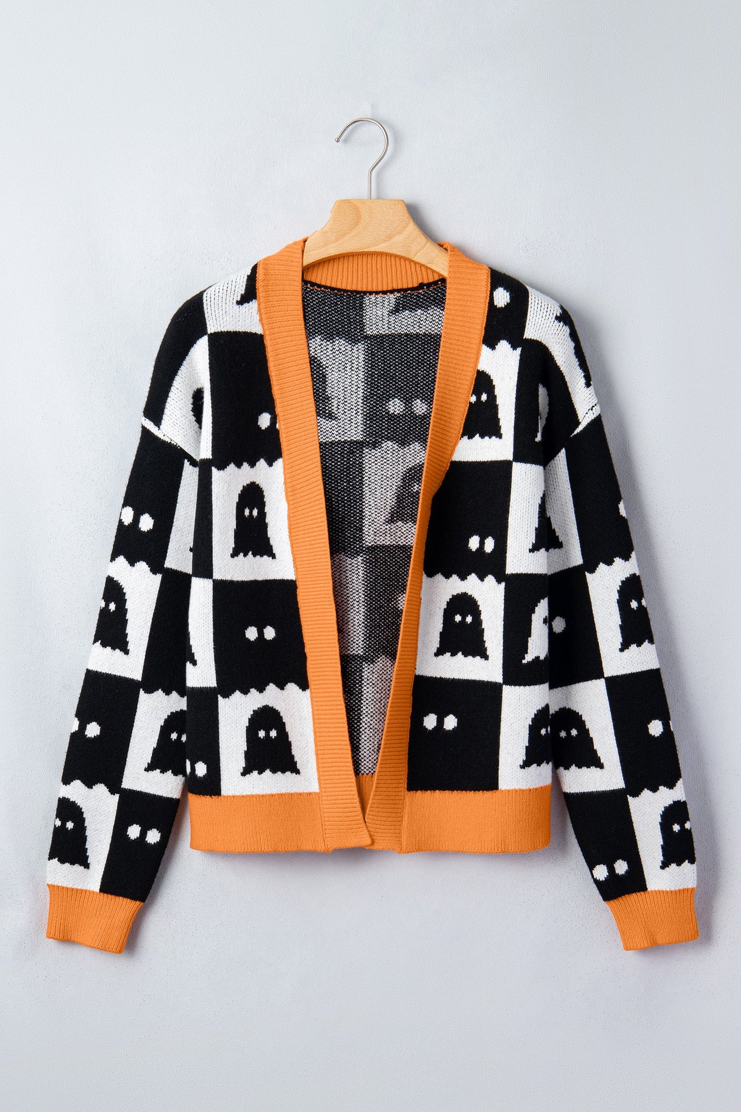 Halloween Ghost Colorblock Drop Shoulder Knit Cardigan -DS