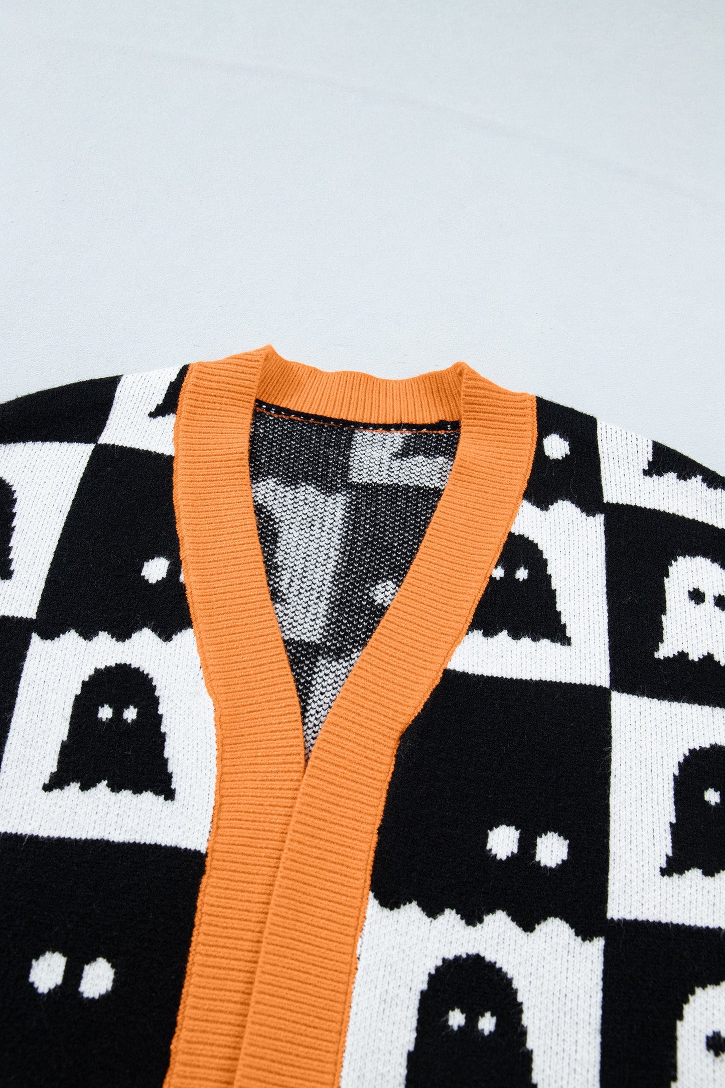 Halloween Ghost Colorblock Drop Shoulder Knit Cardigan -DS