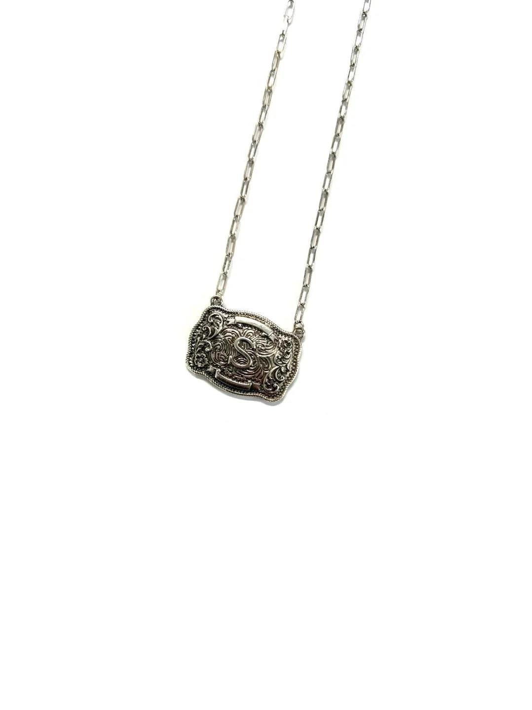 Belt Buckle Initial Necklace -DS