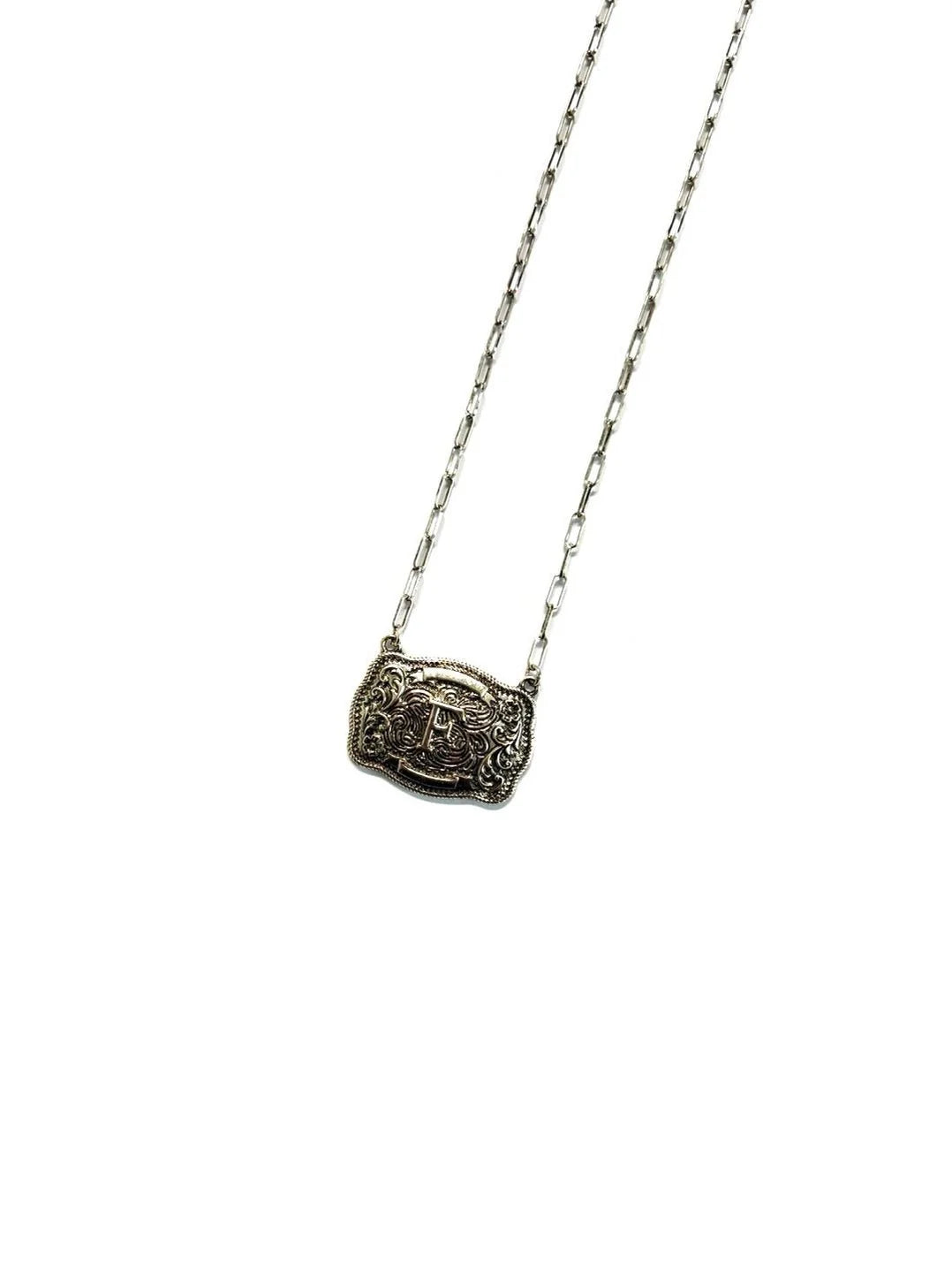 Belt Buckle Initial Necklace -DS
